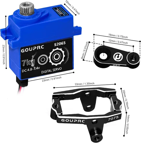 Miniatura 5 de GOUPRC 15.4 lbs 2065 Digital Micro Servo Metal Steel Gear Servo con soporte y servo bocina para 1/18 TRX4M Servo RC Car Upgrade Parts (negro)