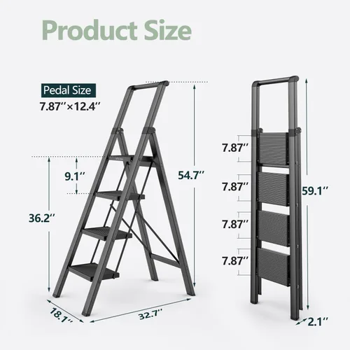Miniatura 8 de WOA WOA Escalera de 4 escalones para techo de 10 pies de alto, escalera plegable ligera con peldaños anchos antideslizantes, taburete con barandilla