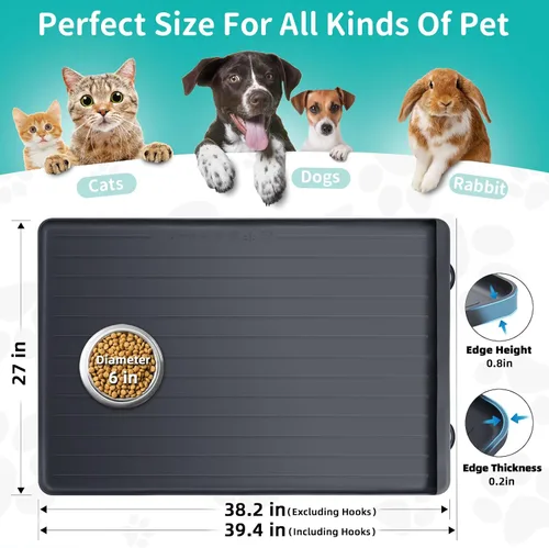 Miniatura 2 de Tapete para comida y agua para perros, 39.4 x 27 pulgadas, tapete grande de alimentación para mascotas con bolsillo para recolección de residuos