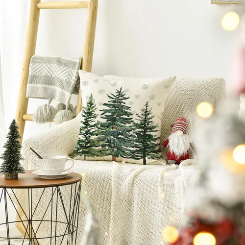 Miniatura 3 de AVOIN colorlife - Juego de fundas de cojín con diseño de árboles de Navidad y copos de nieve, 16 x 16 pulgadas, decoración festiva de invierno