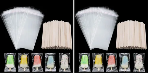 Miniatura 8 de Boao Juego de 200 palitos y bolsas de helado que incluye 100 bolsas de plástico transparentes autoadhesivas, 100 palitos de madera desechables