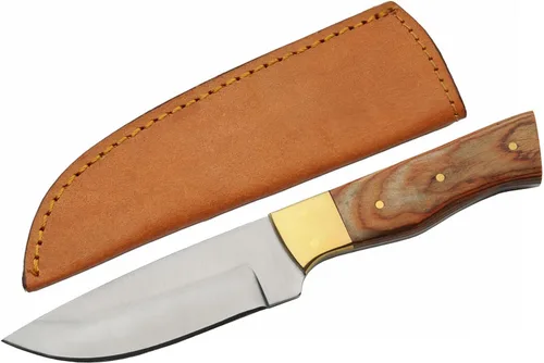 SZCO Cuchillo de caza Full Tang de 8 pulgadas, cuchillo marrón para exteriores con hoja de acero inoxidable, mango de madera de Pakka con refuerzo