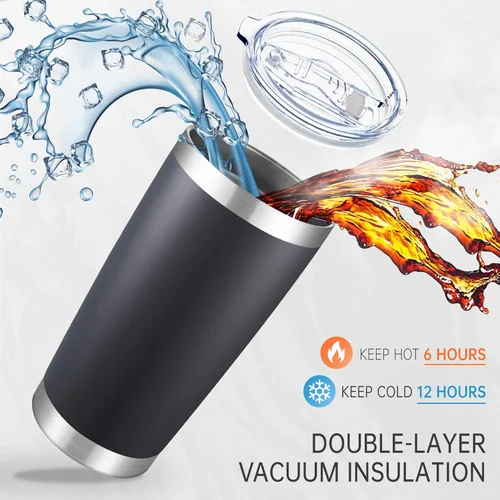 Miniatura 2 de Vasos Térmicos de 20 onzas de acero inoxidable a granel con tapa, doble pared aislada al vacío, taza de café de 20 onzas con recubrimiento en polvo