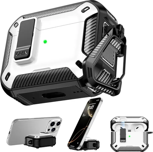Miniatura 12 de RFUNGUANGO Funda protectora para AirPods Pro de 2ª generación con kit de limpieza, funda rígida militar con cerradura para funda de carga de AirPod