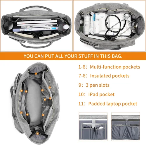 Miniatura 3 de Bolsa de mano para laptop, bolsa de mano para profesores para mujer, trabajo, 15.6 pulgadas, bolsa de mano para computadora portátil, bolsa de mano