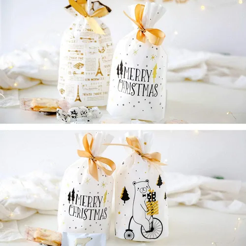 Miniatura 2 de Zsail Bolsas de regalo de Navidad, 50 unidades, galletas de caramelo, bolsas de regalo de plástico con cordón para envolver bodas y fiestas