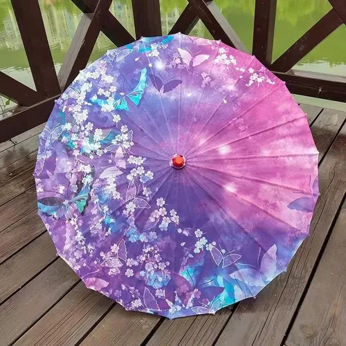 Miniatura 2 de Bestage Sombrilla de seda de bambú hecha a mano de 33 pulgadas con aceite de seda de bambú para arte chino japonés clásico sombrilla de baile