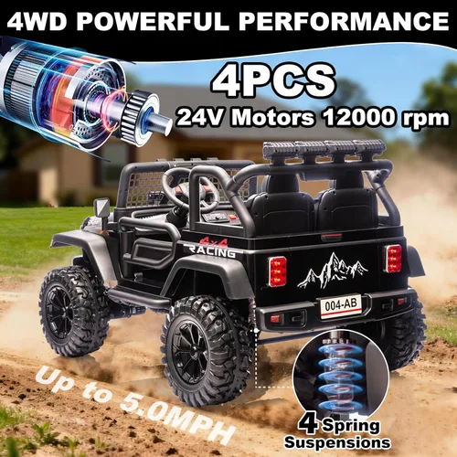 Miniatura 3 de NEWQIDA Juguetes de paseo de 24 V para niños grandes, automóvil eléctrico de 2 plazas con control remoto 4x4 para niños y niñas, suspensión de Rojo