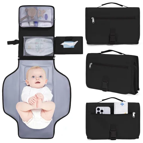Miniatura 9 de CEICEI - Cambiador de pañales portátil, impermeable, cambiador de pañales para bebé, con bolsillo grande para húmedo/seco y bolsillos elásticos