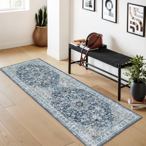 Miniatura 12 de Beeiva Alfombra vintage de interior para entrada, alfombra de pelo bajo lavable de 2 x 3 pies con parte trasera antideslizante, tapete pequeño