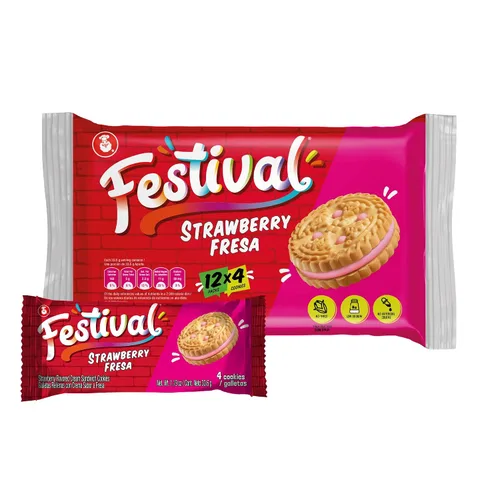 Miniatura 9 de Festival Galletas de fresa Galletas sándwich de fresa crema Tintes naturales y bajo en sodio Alto contenido de crema 14.6 onzas