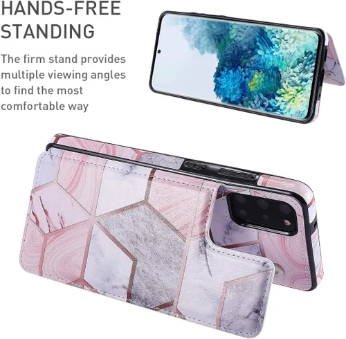 Miniatura 3 de UEEBAI Funda para Samsung Galaxy S20, Funda de cuero PU Premium Funda de cuero geométrico con patrón de mármol trasero [dos cierre magnético]