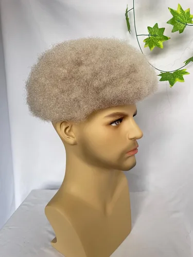 Miniatura 4 de Toupee para hombre de 10 × 8 pulgadas, 100% cabello humano, raíces marrones, degradado 60#, color blanco, pieza de pelo de piel fina, sistema