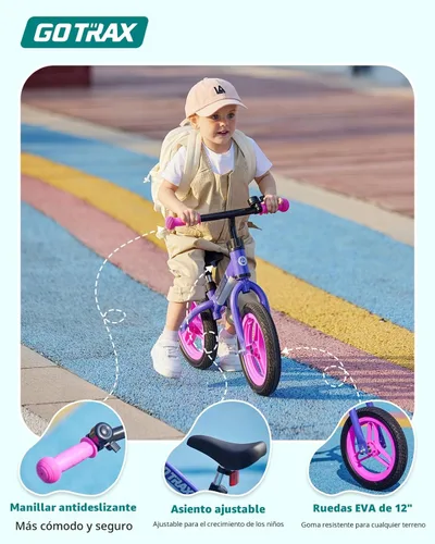 Miniatura 5 de Gotrax KS12 Bicicleta de equilibrio para niños de 2 a 5 años, bicicleta de empuje de 12 pulgadas con luz LED, asiento y manubrio ajustables, Rosa