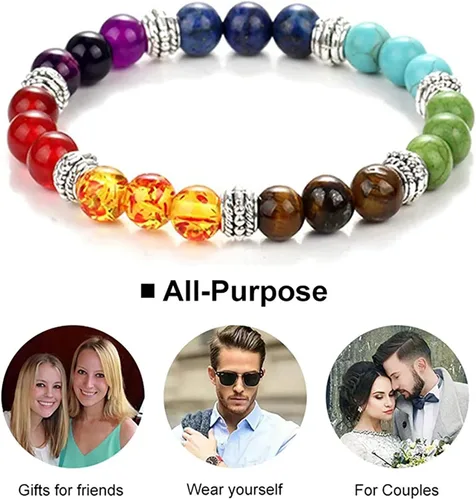 Miniatura 5 de Natural Stone Beaded bracelets for Women and Men FengShui Bracelets Stress Relief Anxiety 7 Chakras Bracelet with Gift Box Jewelry Gift for