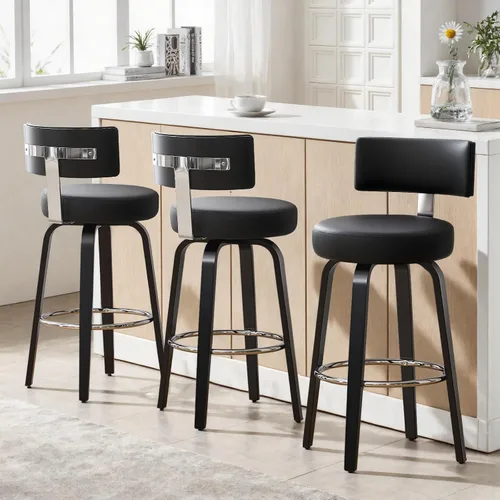 Miniatura 13 de Bekrvio Juego de 2 taburetes de bar giratorios con altura de mostrador, taburetes de cocina tapizados de piel sintética con respaldo, patas