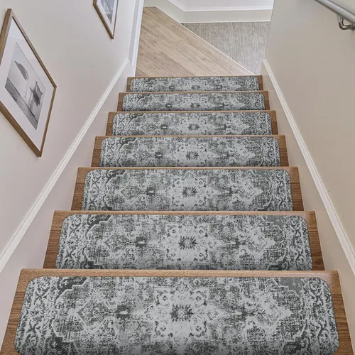 OJIA Peldaños de escalera antideslizantes para escalones de madera en interiores, 15 piezas de 8"x30" alfombras con respaldo de goma para peldaños