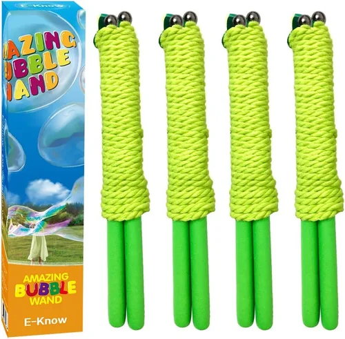 Miniatura 7 de E-KNOW Varita de burbujas, paquete de 4 varitas de burbujas gigantes para exteriores, juguete para niños, acero inoxidable reciclable, diseño