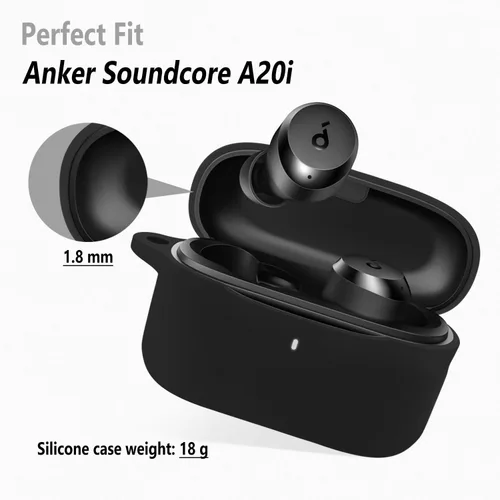 Miniatura 2 de Geiomoo Funda de silicona para Anker Soundcore A20i, funda protectora con mosquetón (negro)