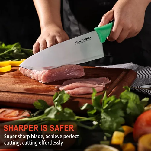 Miniatura 4 de Cuchillo de chef japonés de acero inoxidable de alto carbono de 8 pulgadas, cuchillo de cocina profesional extra afilado y ancho con mango Verde