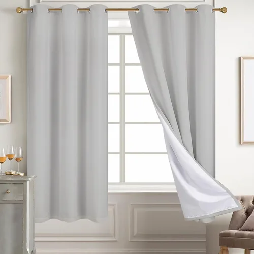 Miniatura 74 de Diraysid Cortinas 100% opacas de lino beige para dormitorio, con ojales, aislamiento térmico, cortinas de oscurecimiento de habitación