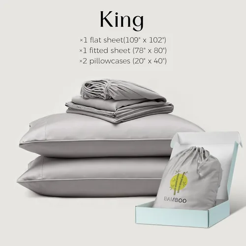 Miniatura 7 de MURT Pure Bamboo, juego de sábanas tamaño King de 100% viscosa de bambú, 400 hilos, refrescante y suave como la seda, certificado Oeko-TEX, bolsillo