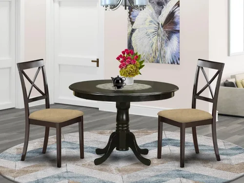 Miniatura 6 de East West Furniture HLBO3-CAP-C - Juego de mesa de comedor de 3 piezas para espacios pequeños, contiene una mesa de comedor redonda con pedestal y 2