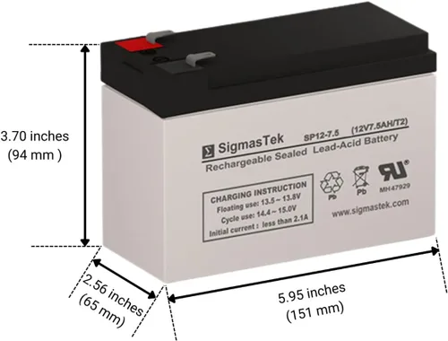 Miniatura 2 de Bruno SRE-1550 - Juego de repuesto de batería compatible con SigmasTek - 2 baterías de 12 voltios y 7.5 AmpH