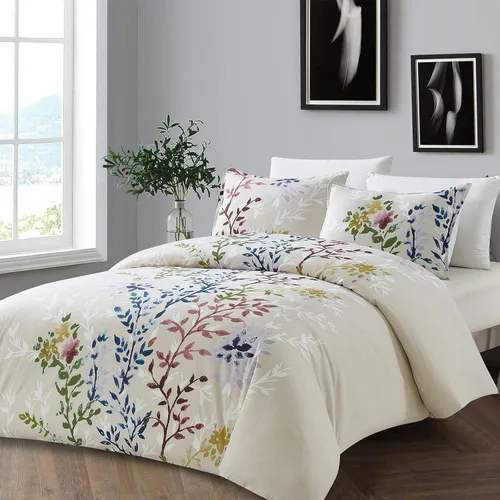 Miniatura 2 de Style Quarters Dahlia Lane - Juego de funda de edredón de 3 piezas, tallos florales multicolor con siluetas de hojas blancas, 100% algodón, lavable