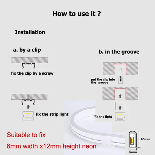 Miniatura 5 de dobestyou 100 clips de luz LED de neón, hechos de plástico PP con tornillos, compatible con tiras de neón LED de 0.236 x 0.472 pulgadas