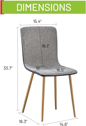 Miniatura 3 de FurnitureR Juego de 4 sillas de comedor, cómodas sillas auxiliares con respaldo de tela de poliuretano y patas de roble resistentes para cocina, Gris