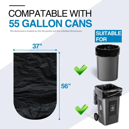 Miniatura 4 de Charmount Bolsas de basura de 55 galones, 1.5 mil-37 x 56 pulgadas con lazos, bolsas de basura negras grandes y resistentes para exteriores, trabajo