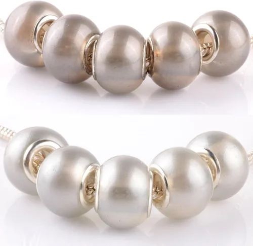 Miniatura 7 de RUBYCA Mezcla de perlas de imitación de cristal de Murano pulsera de encanto europeo espaciador color plata 100pcs DIY