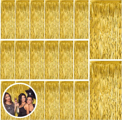 Miniatura 15 de Paquete de 2 cortinas de serpentinas negras para fiestas, telón de fondo de flecos de oropel de papel de aluminio, decoraciones para fiestas