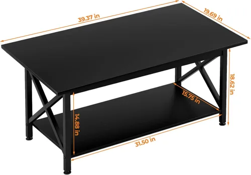 Miniatura 3 de GreenForest - Mesa de café negra con estante de almacenamiento de 39 pulgadas, mesa central rectangular de 2 niveles para sala de estar, mesa Negro