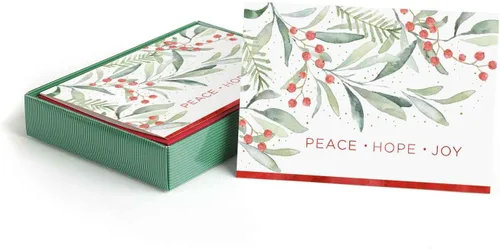 Miniatura 23 de Masterpiece - Tarjetas navideñas plateadas y rojas, juego de 15 tarjetas de Navidad en caja con detalles de aluminio y sobres a juego, tarjetas