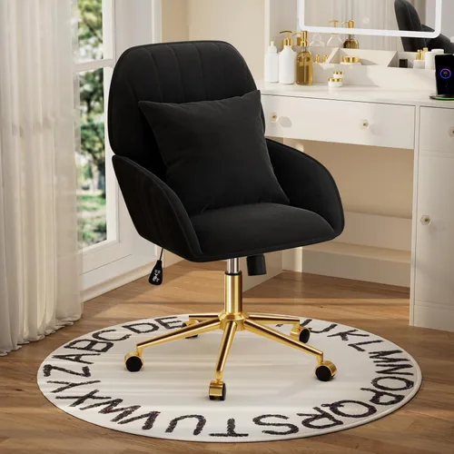 Miniatura 8 de Silla de escritorio para oficina en casa, cómoda con ruedas ajustables giratorias, moderna silla de maquillaje de terciopelo con respaldo