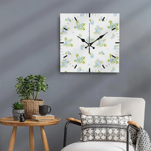 Miniatura 5 de Light Blue Floral Soft Green Leaves Clock Wall Wall Clocks Silent Clock Kitchen Clocks Battery Operated Garage for Kitchen Bathroom Bedroom Living