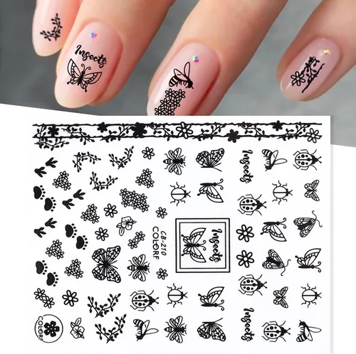 Miniatura 7 de 10 hojas de calcomanías de arte de uñas, calcomanías de arte de uñas doradas y negras, diseño de llama, calcomanías de uñas autoadhesivas 3D