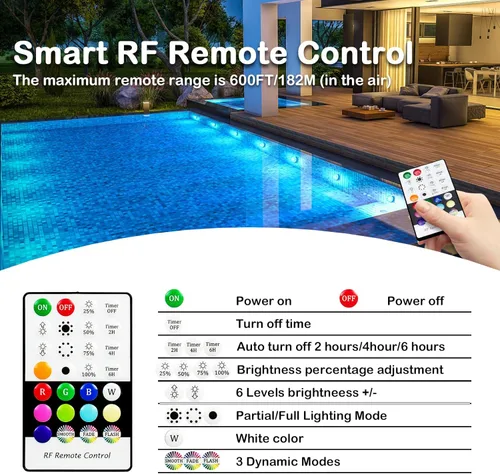 Miniatura 6 de Luces de piscina sumergibles para piscinas sobre el suelo y enterradas con temporizador remoto de apagado, luces LED magnéticas RGB sumergibles