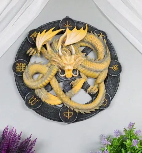 Miniatura 7 de Ebros Gift Wicca Neo Paganism Sabbats Rueda del Año Fantasía Dragón con Símbolos Sagrados Decoración de Pared Escultura por Anne Stokes Dragons