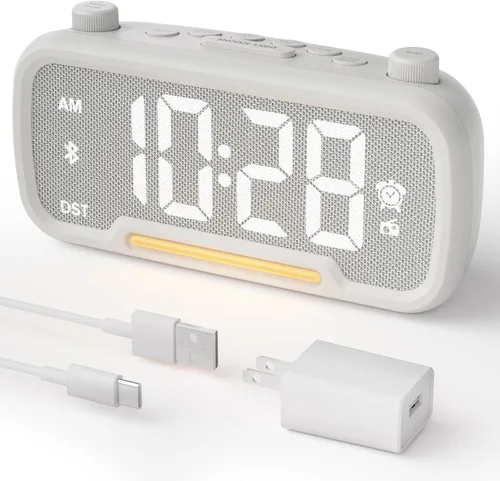Miniatura 8 de OnLyee Radio despertador 5 en 1 – Radio FM, sonido de altavoz de alta fidelidad, altavoz Bluetooth, temporizador de apagado automático, luz