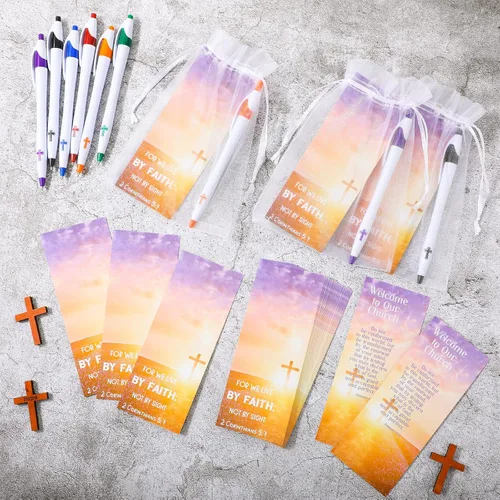 Miniatura 5 de Roowest Juego de 36 bolígrafos de cruz cristiana a granel, regalos de bienvenida a nuestra iglesia, bolsas de bolígrafos religiosos, recuerdos