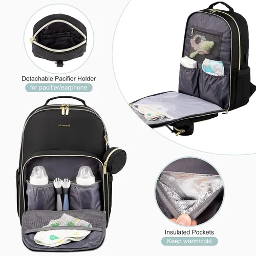 Miniatura 3 de LOVEVOOK - Mochila para pañales, bolso acolchado para bebé con cambiador y portachupete, bolsas de pañales impermeables para viajes para niños