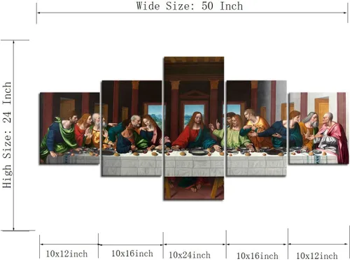 Miniatura 6 de The Last Supper - Pintura sobre lienzo para pared de sala de estar, 5 piezas, arte de pared de la última cena, retro, vintage, de madera, moderno