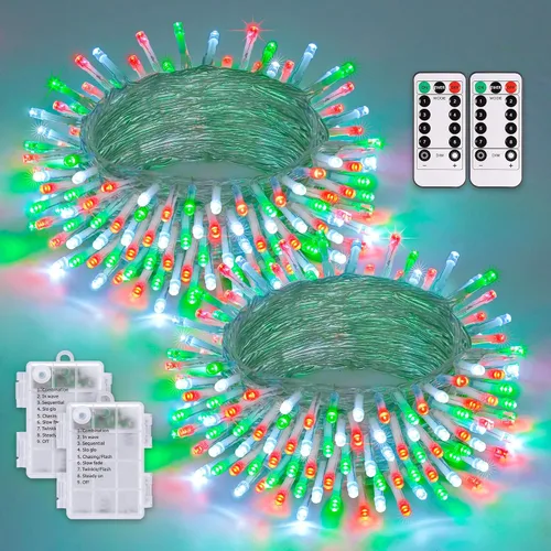Miniatura 35 de JMEXSUSS Luces de Navidad multicolor que funcionan con pilas con 8 modos de control remoto, impermeables, 33 pies, 100 luces LED de Navidad