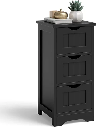 COSTWAY Gabinete de almacenamiento para baño, gabinete de almacenamiento delgado que ahorra espacio con 3 cajones, gabinete de piso estrecho de