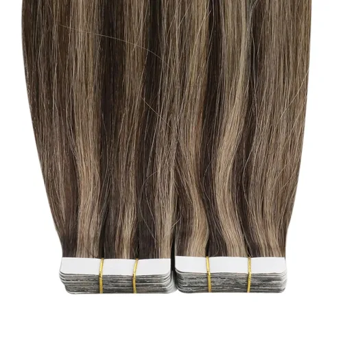 Miniatura 8 de Ugeat - Extensiones de cabello humano con cinta adhesiva, color marrón, extensiones de cabello humano, color marrón oscuro a rubio caramelo, Cinta