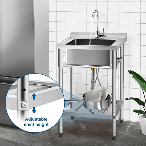 Miniatura 3 de YORKING Fregadero de acero inoxidable, fregadero de cocina de un solo tazón con tubo de agua fría y caliente para lavandería, granja
