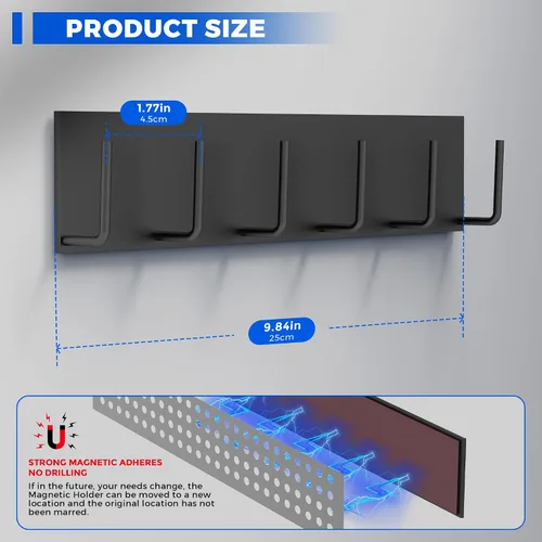 Miniatura 2 de 2 piezas de soporte magnético para llaves de pared, soporte magnético para llaves con 6 ganchos para puerta delantera de metal, soporte magnético
